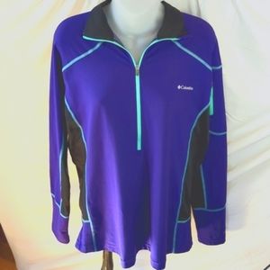 Women's Columbia Omni-heat, half zip pullover jacket. Purple w/green trim XL.